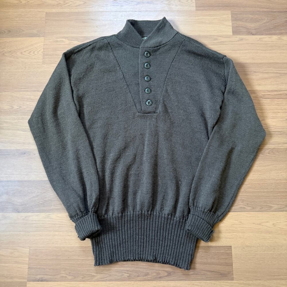 Men's Vintage 90's US Military Brown Wool Shawl Knit 0D Jeep Sweater Sz Large